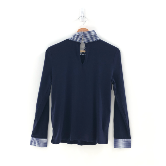 Riley Rae Juliette Bow-Neck Gingham-Trim Preppy Navy Small - Picture 9 of 11